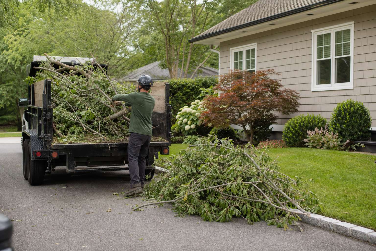 Large tree service job with equipment on site