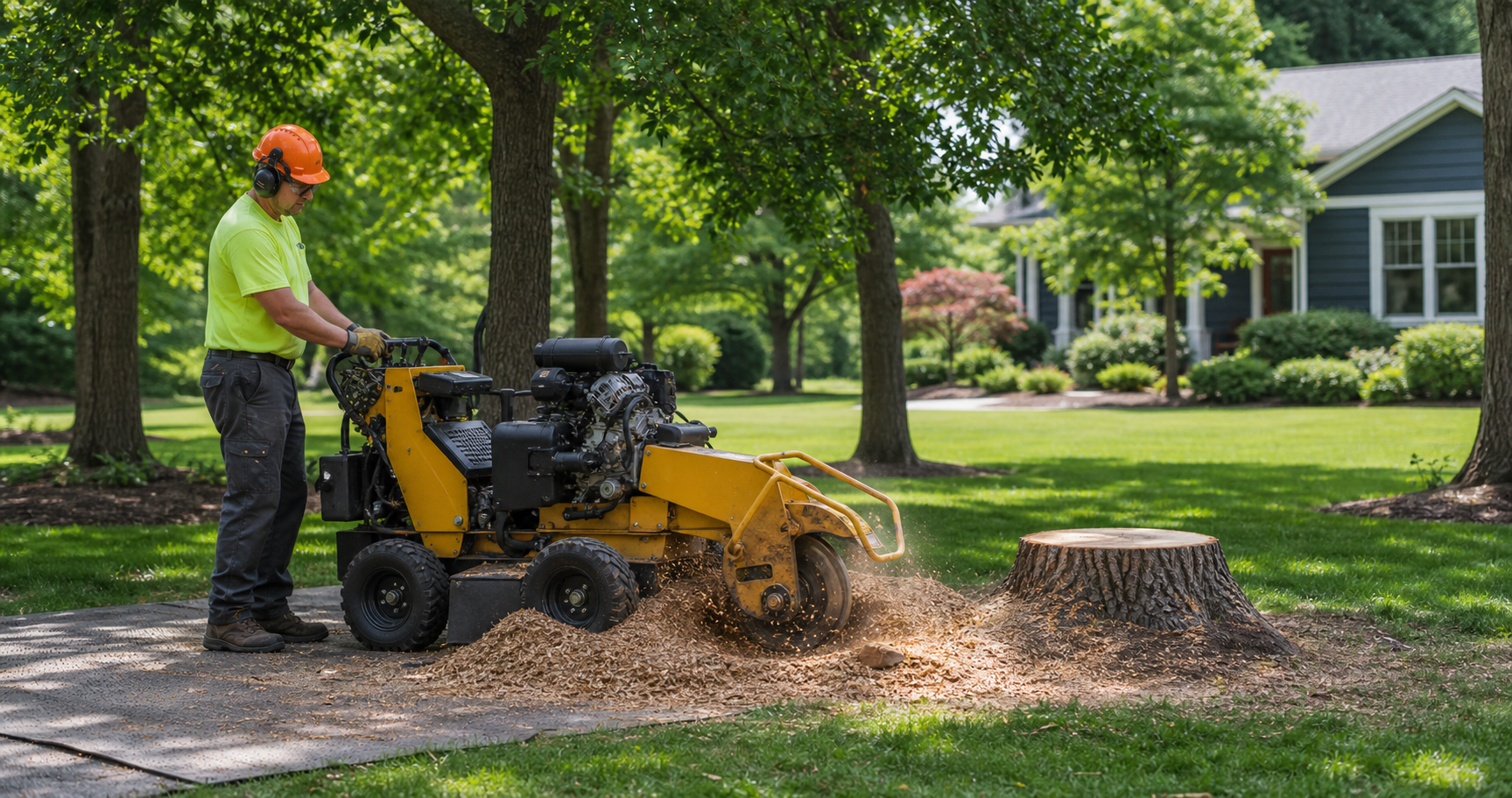 Freshly cut stump after tree removal